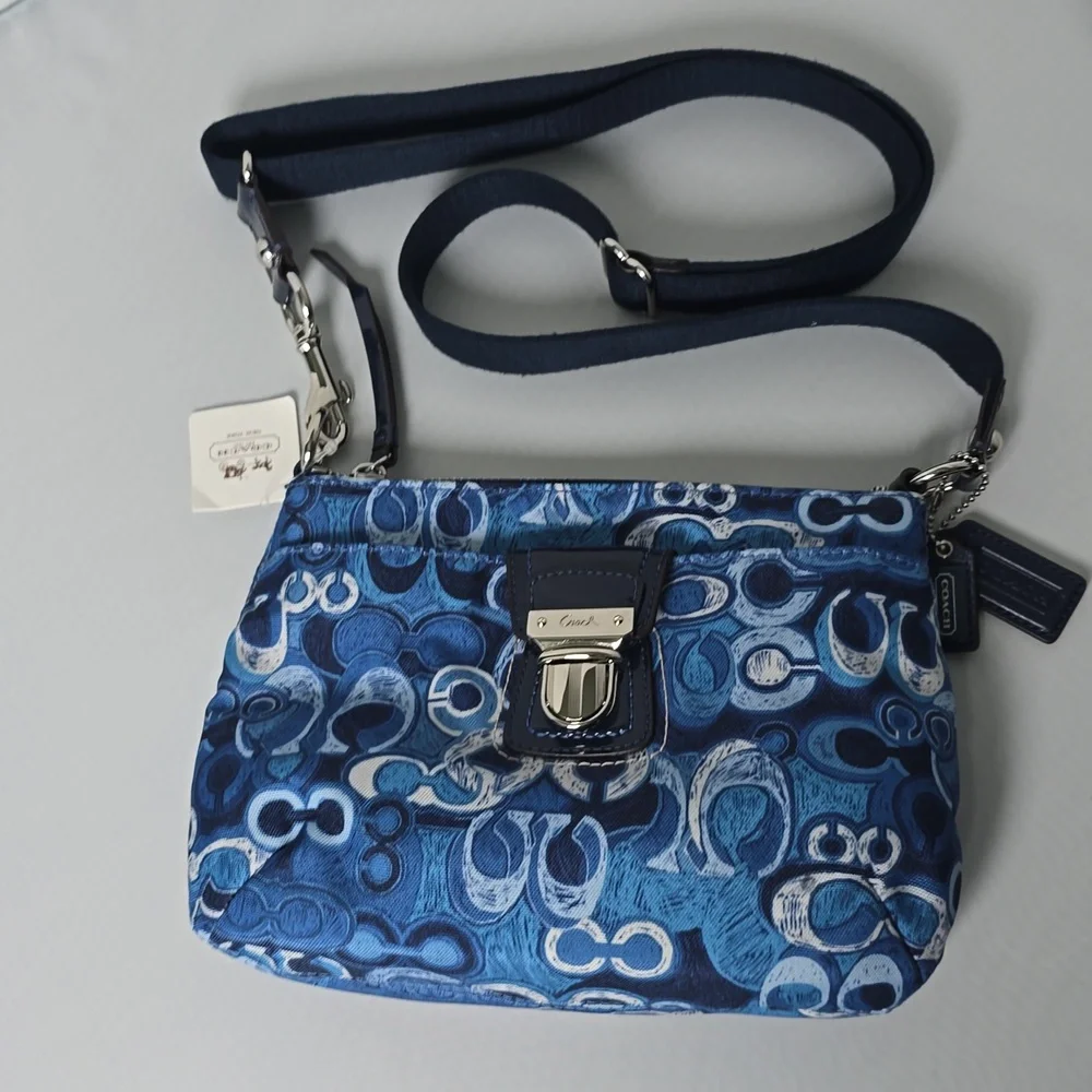 NWT Coach Blue Patterned Crossbody Bag - Picture 1 of 10